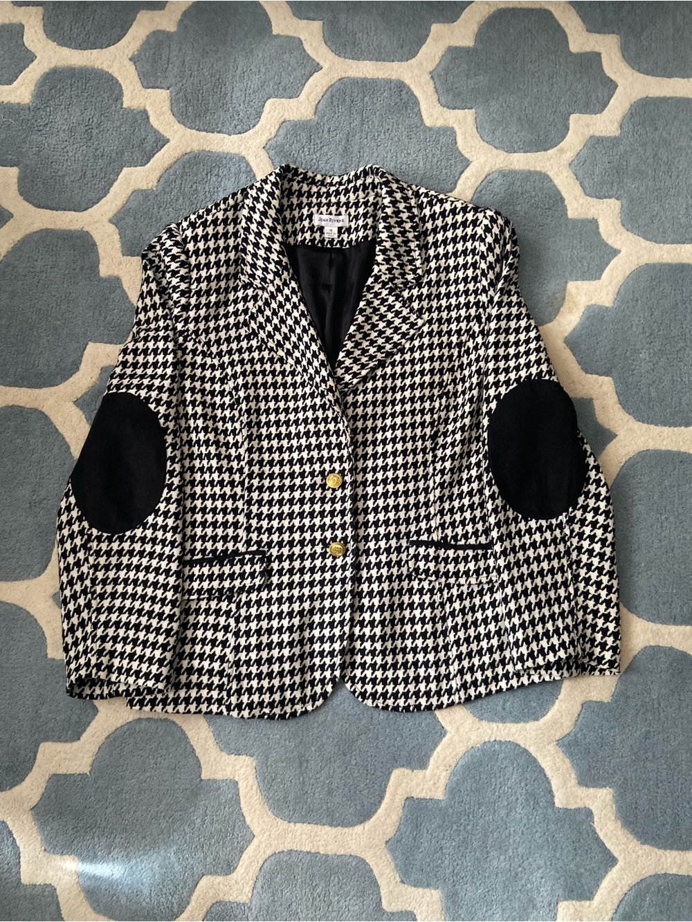 Joan Rivers Black and White Houndstooth Knit Blazer Jacket